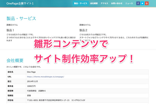 コンテンツの雛形を使ってスピーディーにサイトを制作する