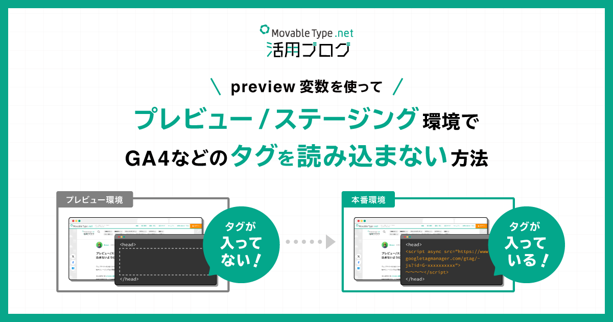プレビュー/ステージング環境のページでGA4等のタグを読み込まないようにするための preview 変数活用方法
