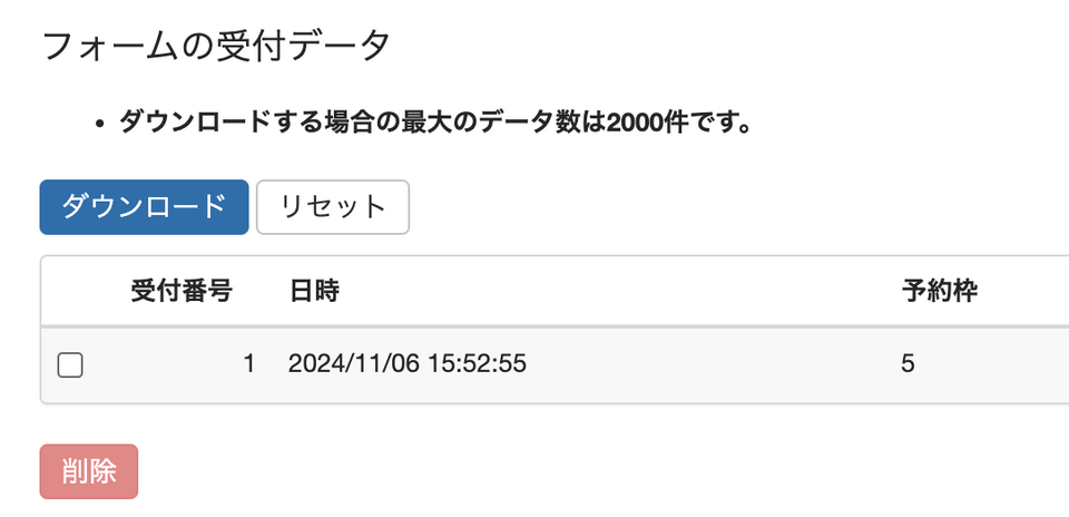 予約枠のプルダウンメニューの表示