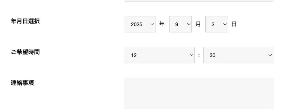 フォーム上に表示した時間選択項目