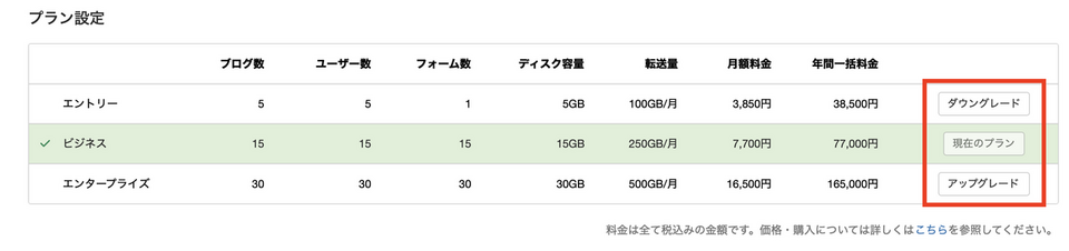プラン変更 1カ月・1年（自動継続）